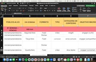 Planilha de Planejamento de Postagens Instagram